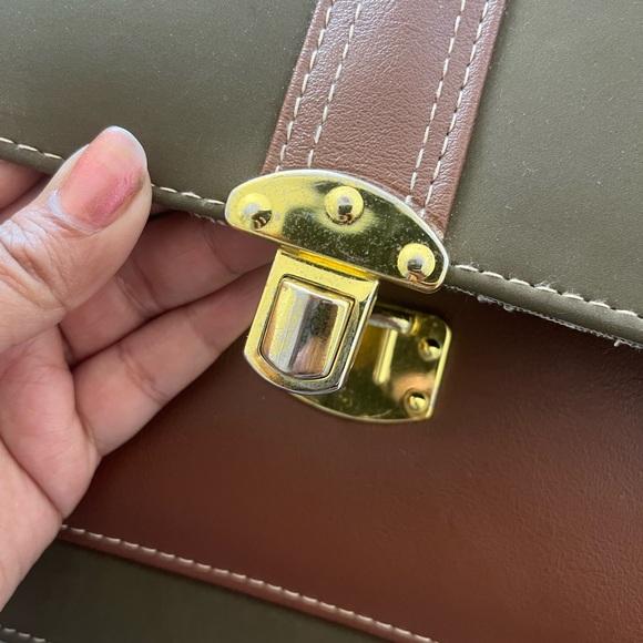 Vintage small satchel bag in olive and brown - Picture 3 of 6